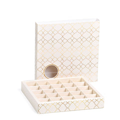 Luxury box for chocolate and sweets with a transparent window, beige color - 25 sections