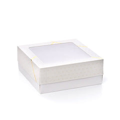 علبة فاخرة للمعمول والحلويات بغطاء شفاف وزخرفة ذهبية