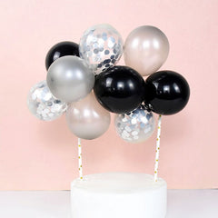 Black and silver confetti balloons, 10 balloons 