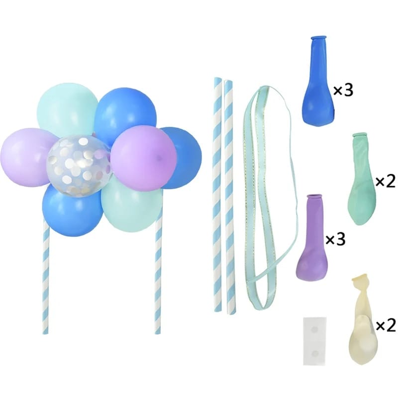 Confetti balloons in blue, green and purple colors, 10 balloons